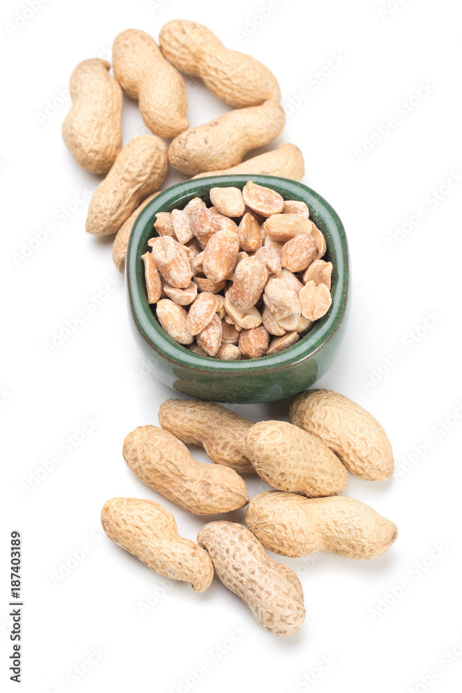 Roasted peanuts isolated on white
