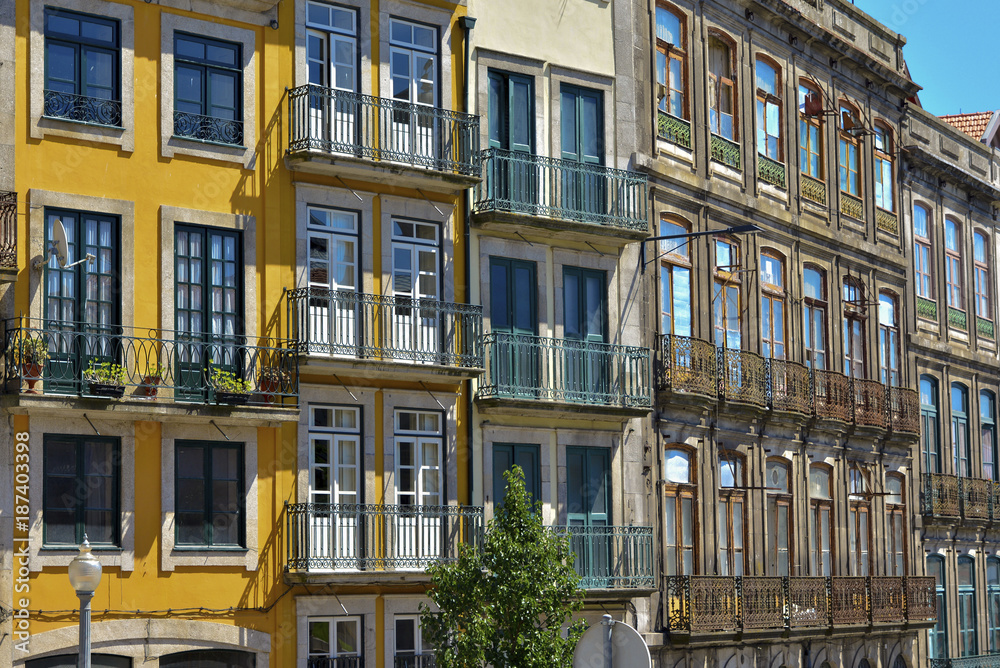 Architecture with colorful facade of Houses Ribeira District