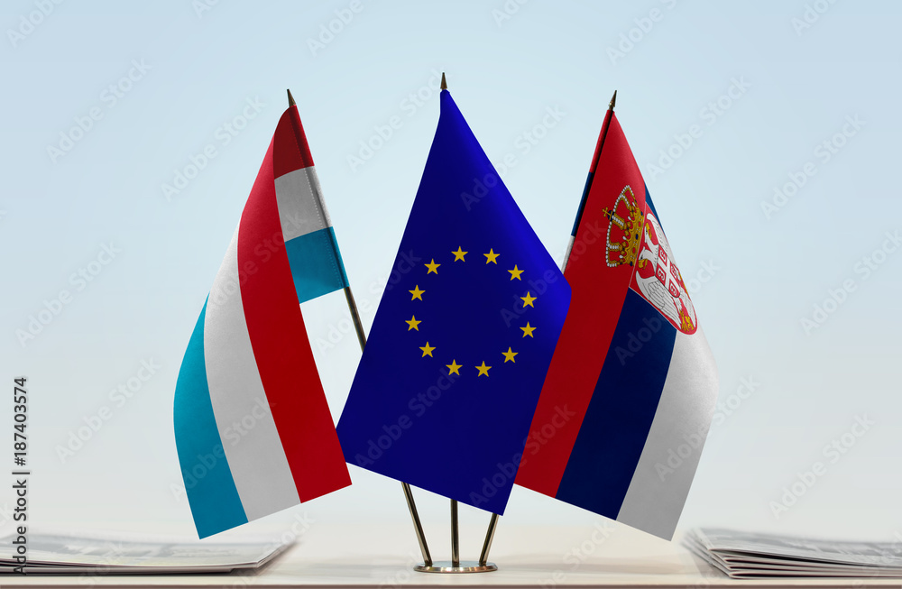 Flags of Luxembourg European Union and Serbia