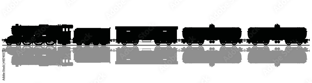 Obraz premium The black silhouette of a vintage freight steam train