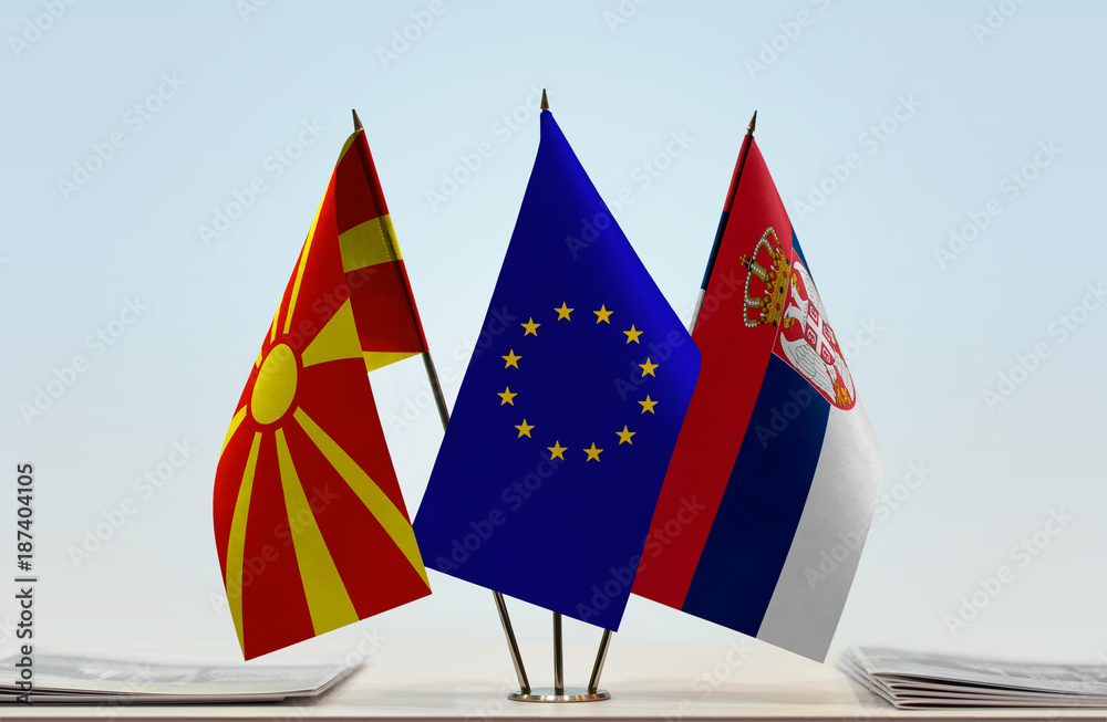 Flags of Macedonia European Union and Serbia