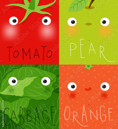 Fruits and vegetables muzzles tomato, pear