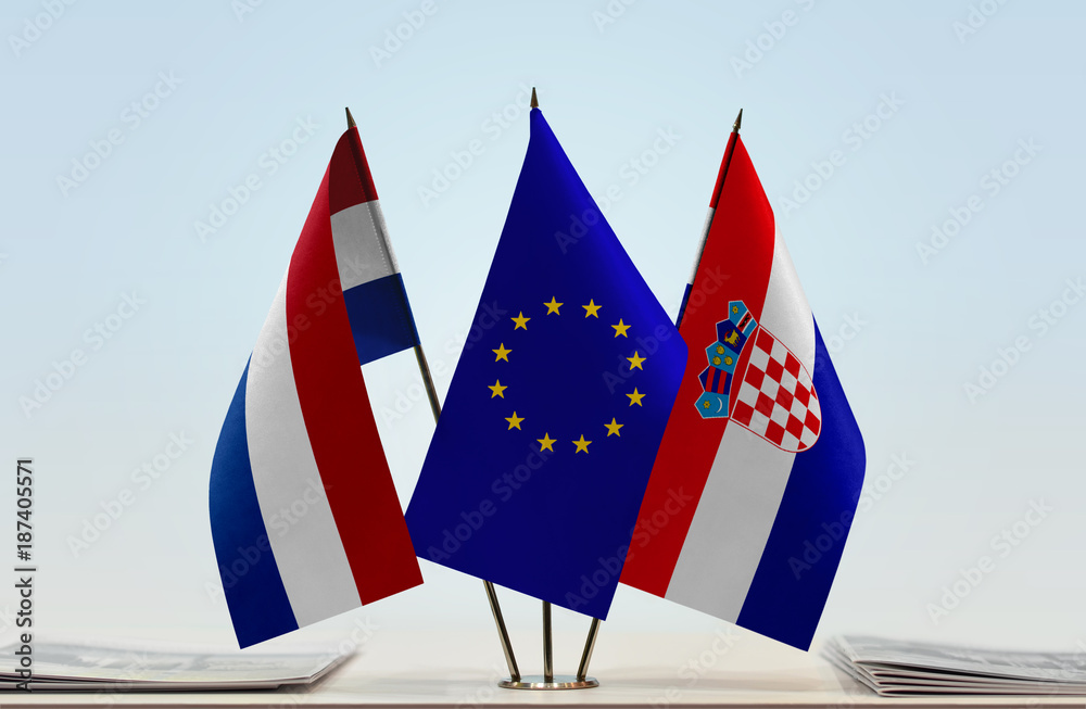 Flags of Netherlands European Union and Croatia