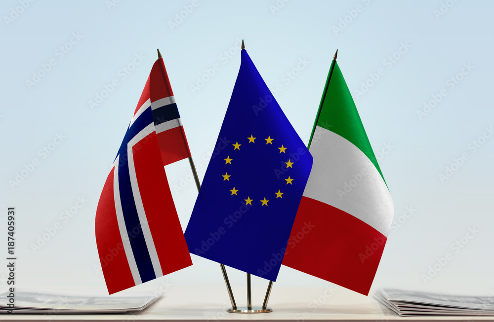 Flags of Norway European Union and Italy