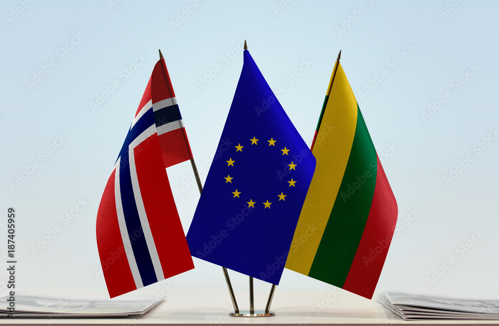 Flags of Norway European Union and Lithuania
