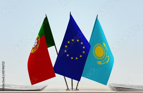 Flags of Portugal European Union and Kazakhstan
