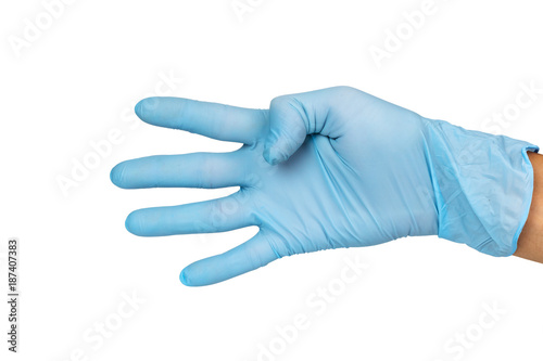 Doctor hand glove shows number four