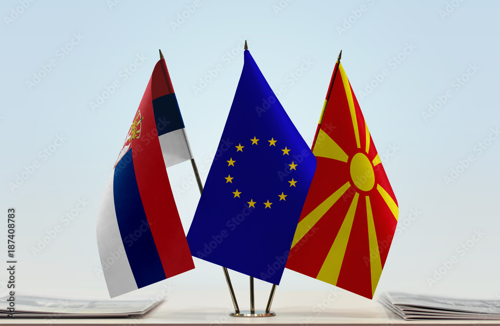 Flags of Serbia European Union and Macedonia