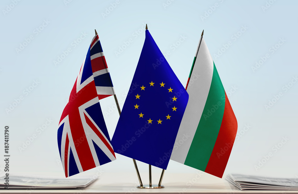 Flags of United Kingdom European Union and Bulgaria