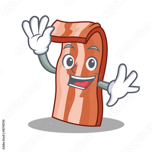 Waving bacon character cartoon style
