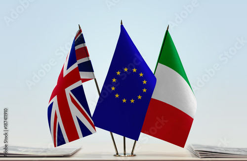 Flags of United Kingdom European Union and Italy