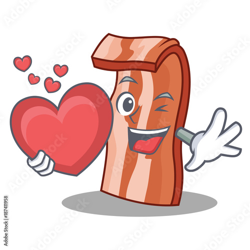 With heart bacon mascot cartoon style