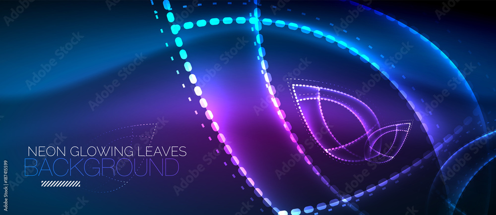 Neon leaf background, green energy concept Neon leaf background, green energy concept