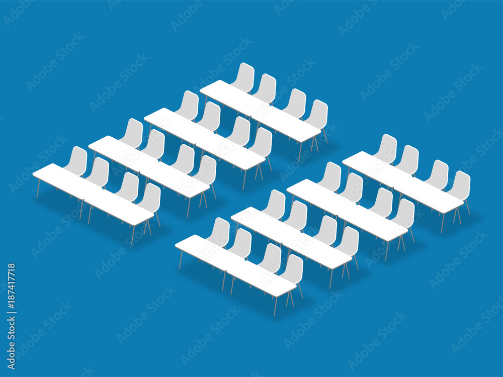 Meeting room setup layout configuration Classroom isometric style