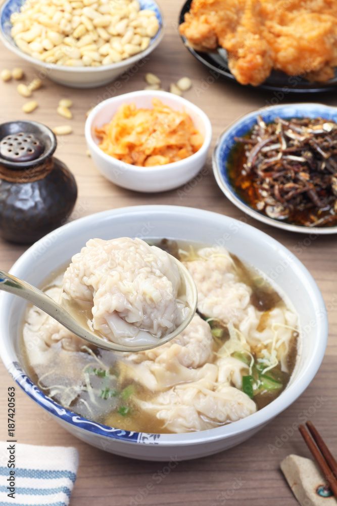 The big pork wonton soup- A popular Taiwan food The big pork wonton soup- A popular Taiwan food