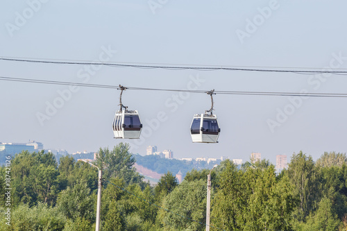 Two cabins of the cable car in Nizhny Novgorod
