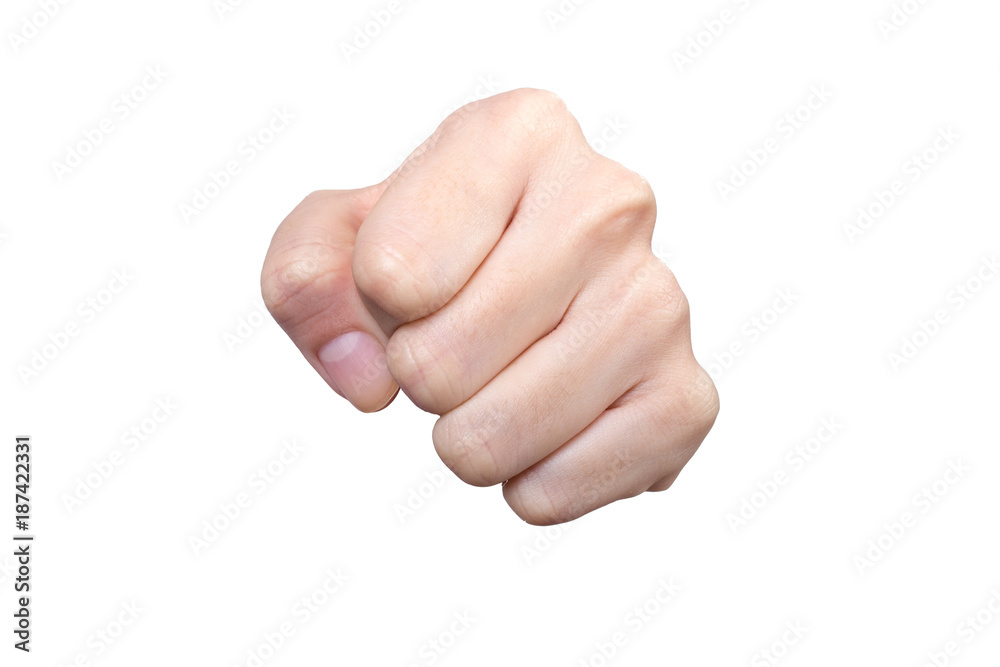 Hand with clenched a fist, isolated on a white background Hand with clenched a fist, isolated on a white background