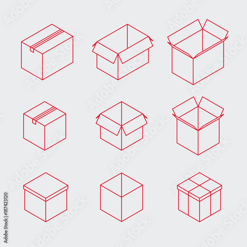 Isometric Outline Box Icon Set