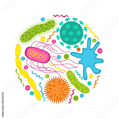 Colorful germs and bacteria icons set  isolated on white background.
