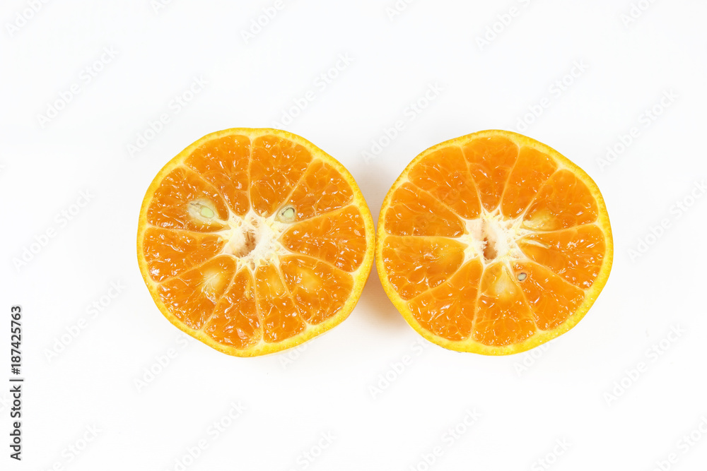 sliced orange isolated on white background