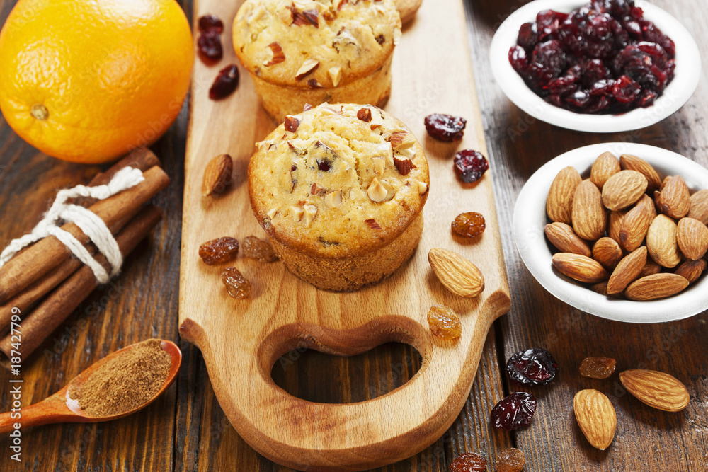 Orange muffins with dried fruits Orange muffins with dried fruits