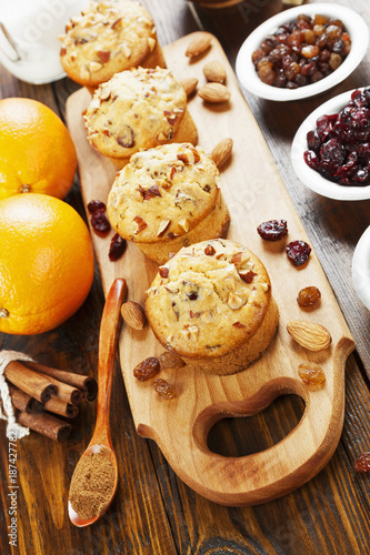 Orange muffins with dried fruits