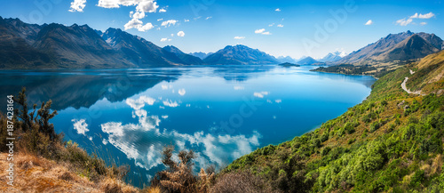 Bennett's Bluff Lookout, New Zealand -A Viewpoint on one of the most scenic drives in New Zealand that connects Queenstown and Glenorchy and overlooks Pig and Pidgeon Islands and Lake Wakatipu. photo