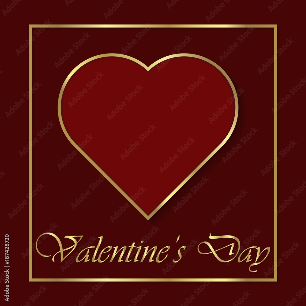 Valentines Day illustration poster. Dark red heart with gold. Valentines Day illustration poster. Dark red heart with gold.