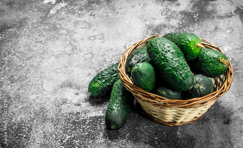 Fresh cucumbers in a basket.
