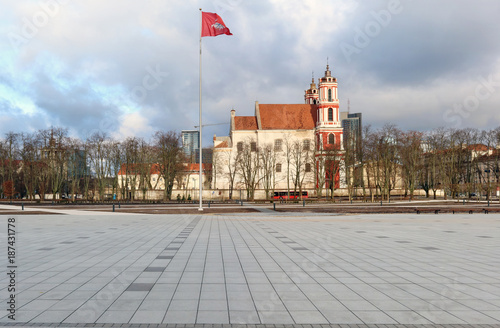 Panorama of renovated central  square in Vilnius city. photo