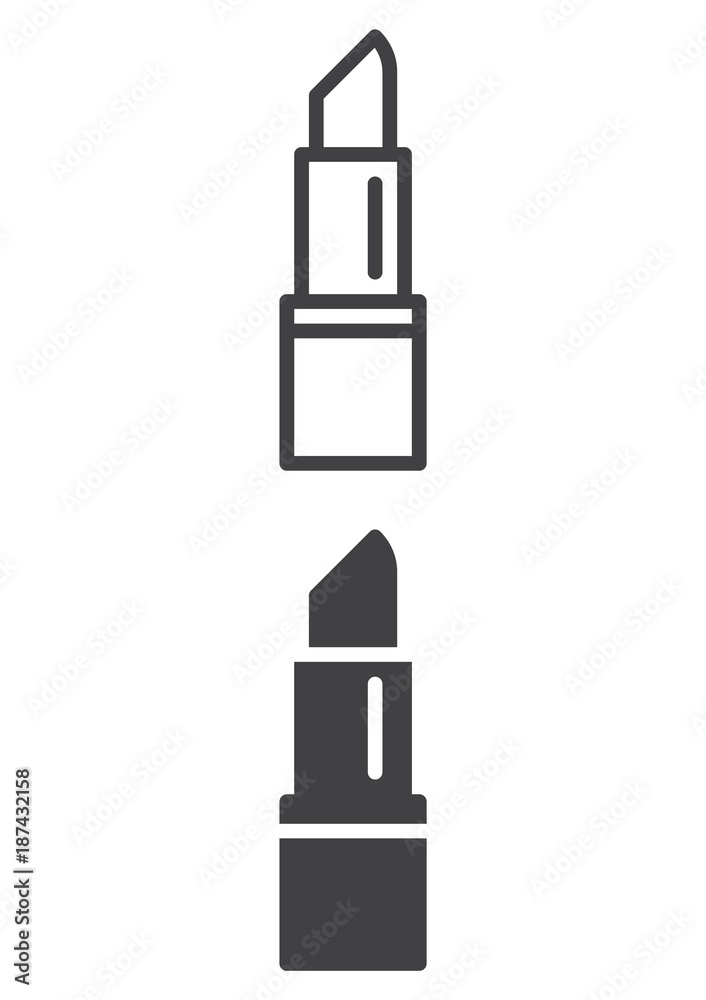 Lipstick, rouge icon, line and solid version, outline and filled vector sign, linear and full pictogram isolated on white. Womens beauty cosmetics symbol, logo illustration Lipstick, rouge icon, line and solid version, outline and filled vector sign, linear and full pictogram isolated on white. Womens beauty cosmetics symbol, logo illustration