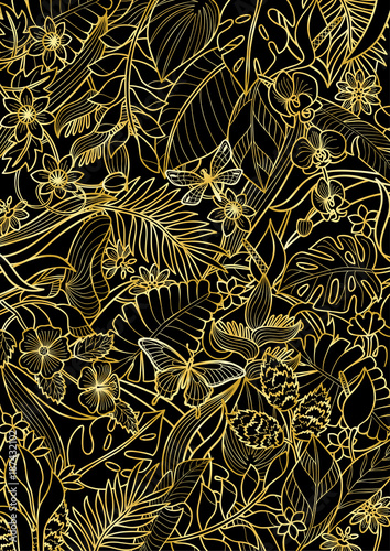 Fototapeta Naklejka Na Ścianę i Meble -  Tropical Gold Pattern
