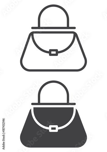Bag icon, line and solid version, outline and filled vector sign, linear and full pictogram isolated on white. Womens handbag symbol, logo illustration. Pixel perfect vector graphics