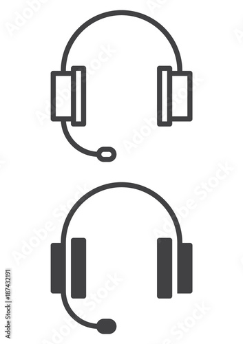 Headset icon, line and solid version, outline and filled vector sign, linear and full pictogram isolated on white. Support symbol, logo illustration. Pixel perfect vector graphics