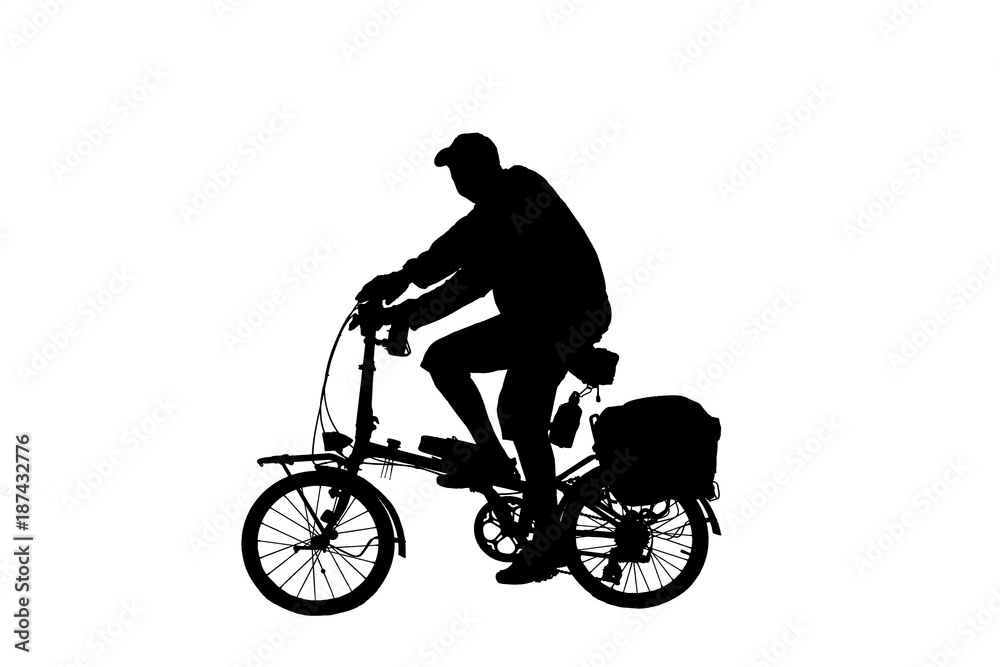Obraz premium Silhouette man and bike relaxing on white background
