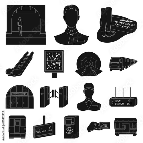 Metro, subway black icons in set collection for design.Urban transport vector symbol stock web illustration.