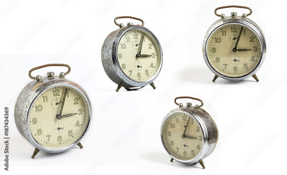 set of white isolated old clock vintage style