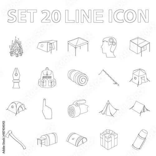 Different kinds of tents outline icons in set collection for design. Temporary shelter and housing vector symbol stock web illustration.