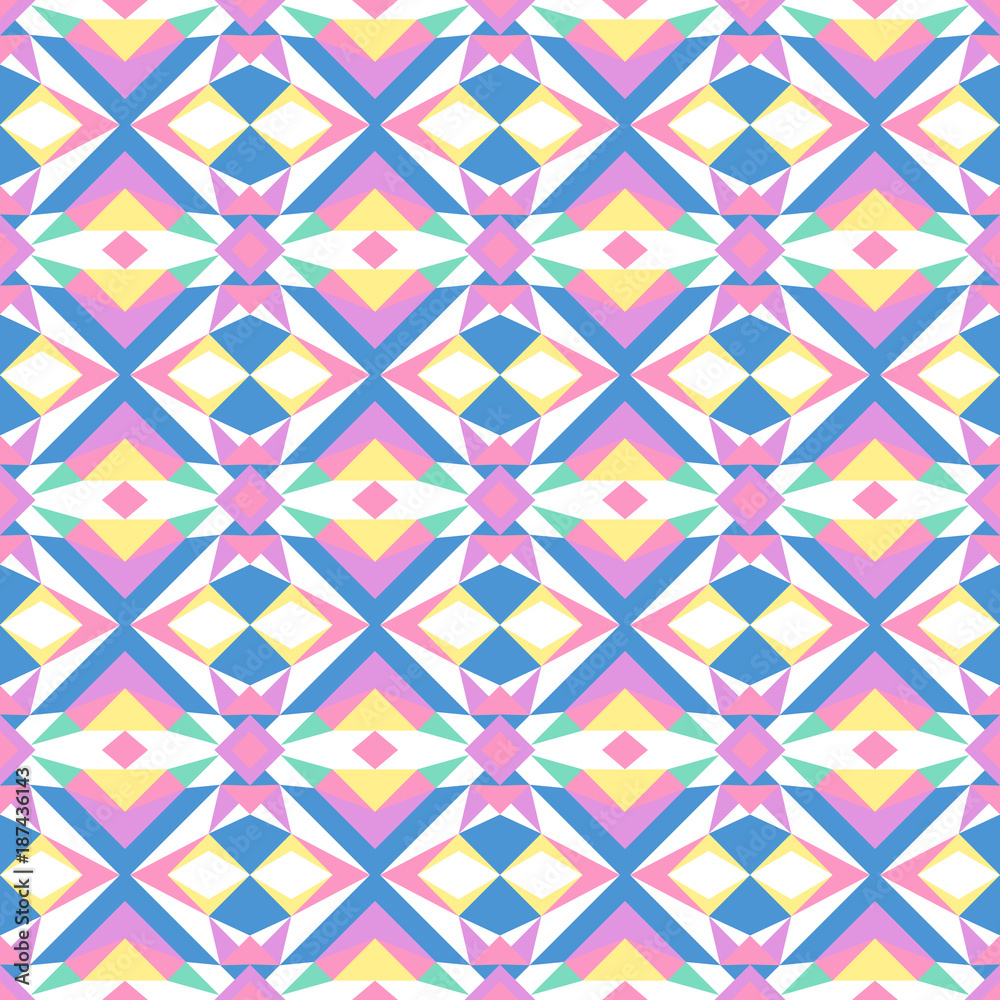 Pastel abstract geometric pattern seamless vector. Background with mosaic print. Modern design for product package, wallpaper, backdrop, textile, fabric, gift wrapping paper, cards template.