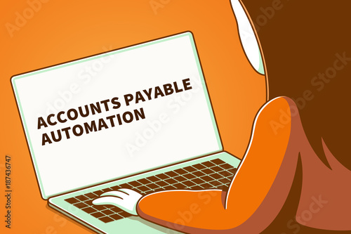 Woman looking at a laptop screen with the words accounts payable automation photo