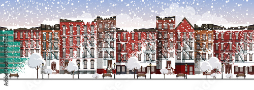 Vector Art Frozen City Scene. snow covered street in Brooklyn during a blizzard