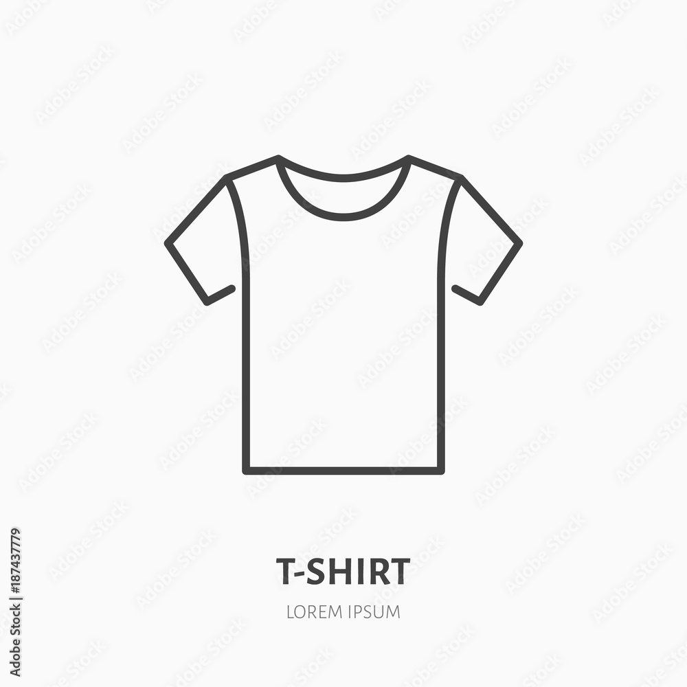 Tshirt flat line icon. Apparel store sign. Thin linear logo for