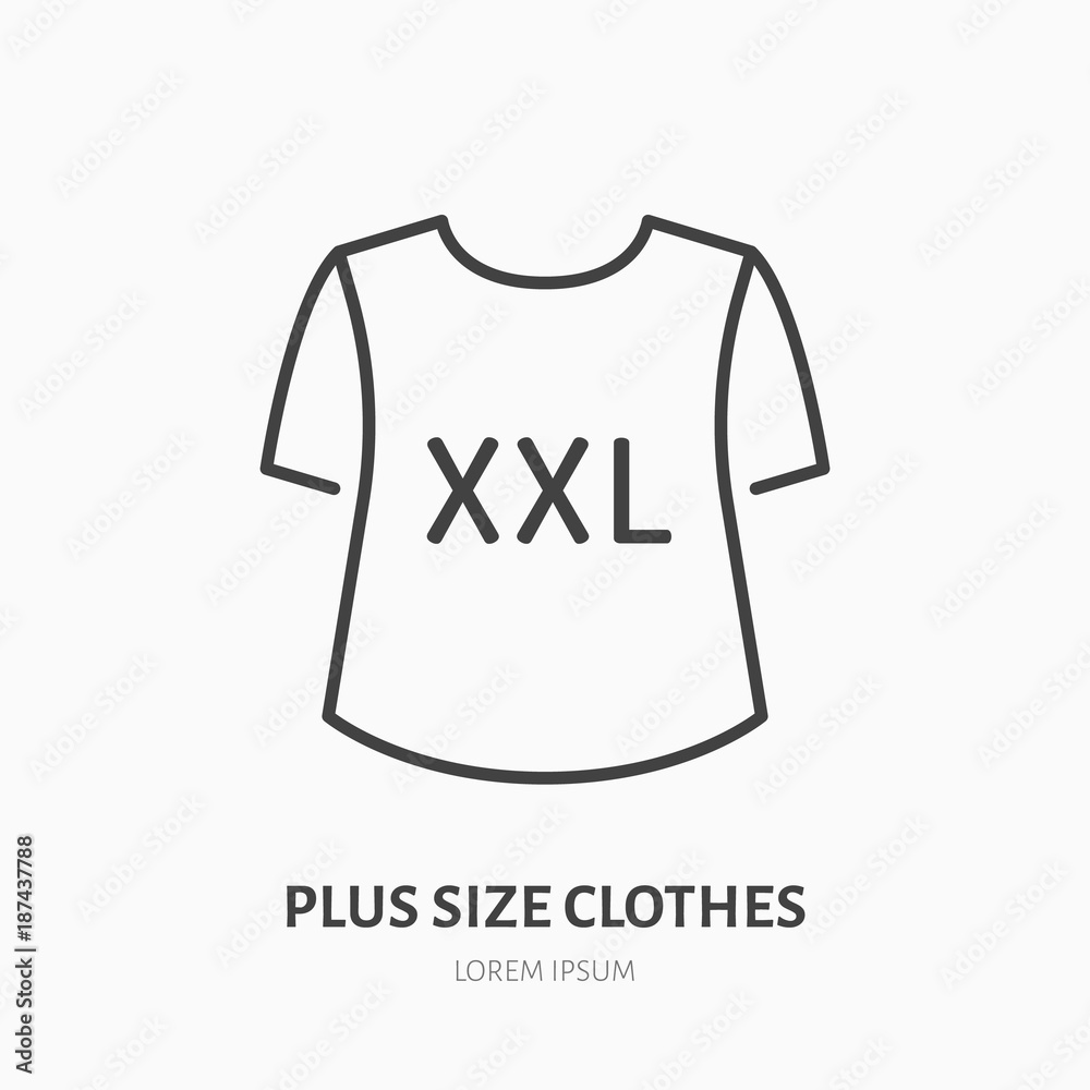 Plus size clothes store flat line icon. Women XXL apparel, large t