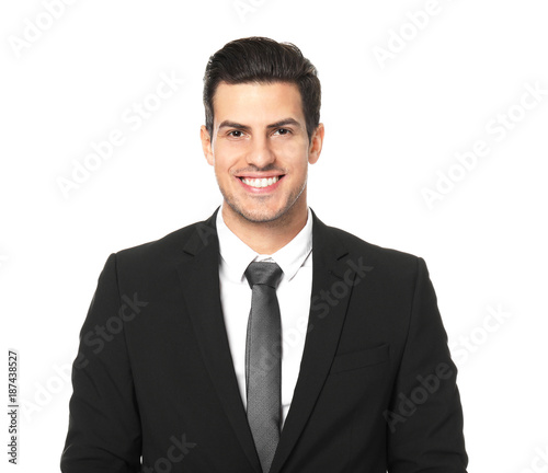 Man in formal suit on white...