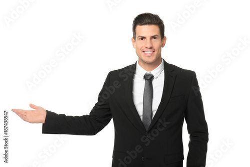 Man in formal suit on white...