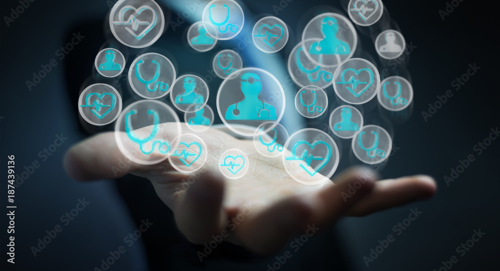 Businessman using modern medical interface 3D rendering Businessman using modern medical interface 3D rendering