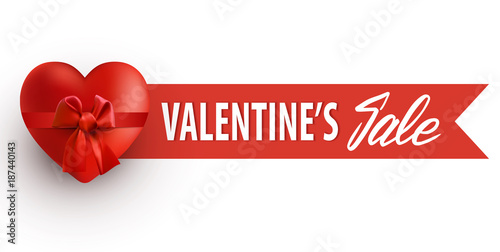 Happy Valentine's sale banner with heart and ribbon