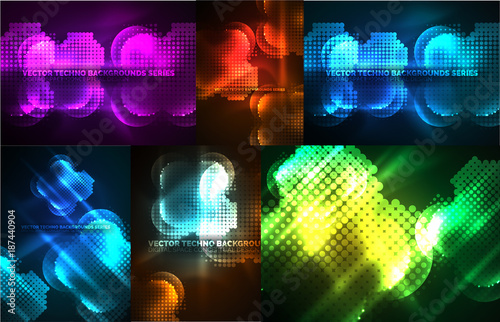 Neon light effects abstract background set