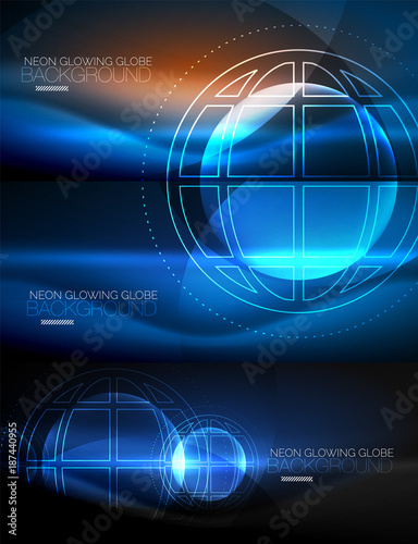 Set of techno earth planet concept backgrounds, global idea