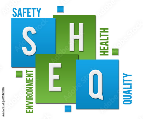 SHEQ - Safety Health Environment Quality Green Blue Squares Text 